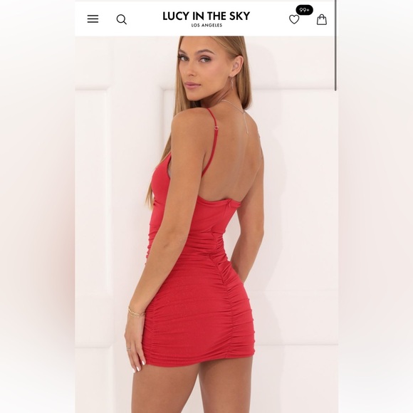Lucy in the Sky Glitter Ruched Bodycon Dress in Red - Picture 3 of 5
